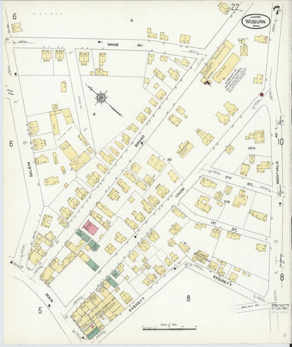 Sanborn Fire Insurance Map from Woburn, Middlesex County, Massachusetts (1910), Sheet #0007 - Historic Sanborn Fire Insurance Map Print, vintage old map wall art, antique decor, genealogy gift, Massachusetts Massachusetts map
