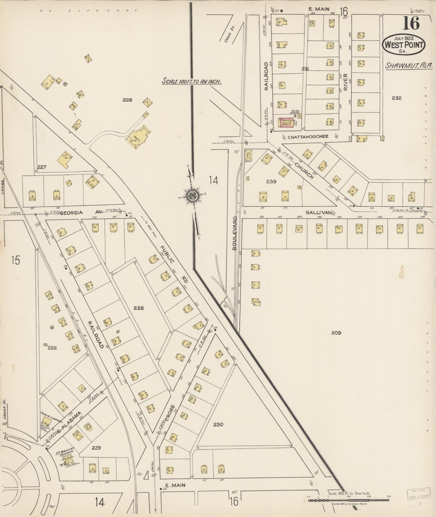 Sanborn Fire Insurance Map from West Point, Troup County, Georgia (1922), Sheet #0016 - Complete Map Set gallery image, historic Sanborn map, vintage wall art, Georgia Georgia