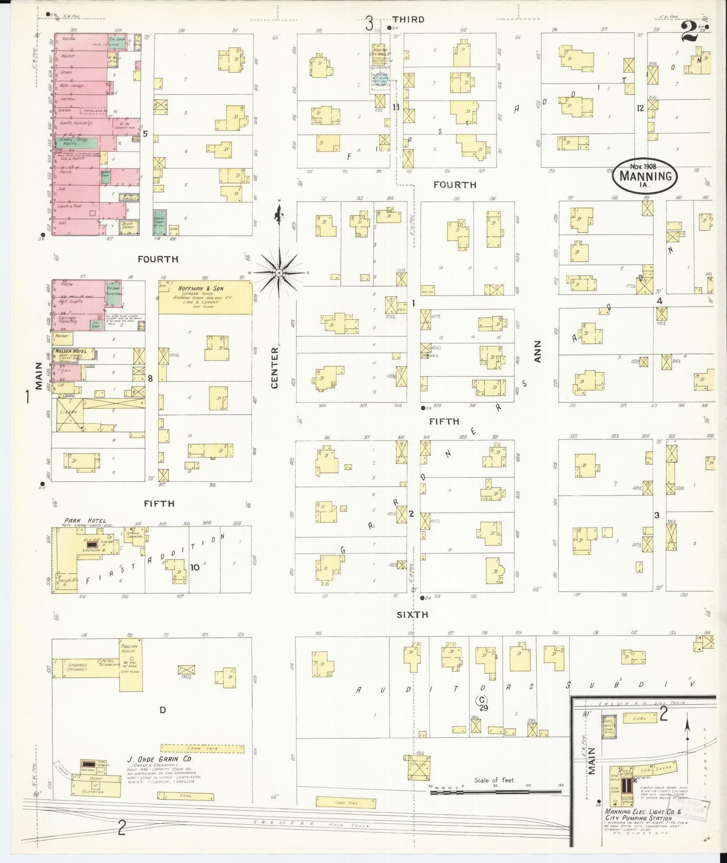 Sanborn Fire Insurance Map from Manning, Carroll County, Iowa (1908), Sheet #0002 - Historic Sanborn Fire Insurance Map Print