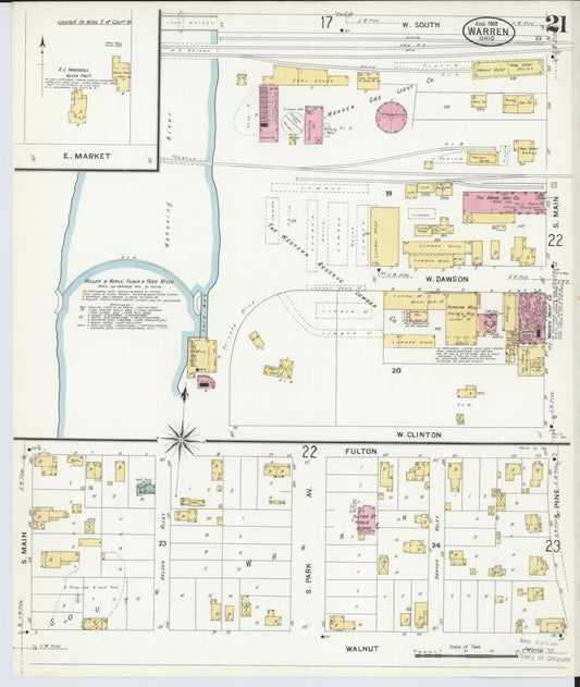 Sanborn Fire Insurance Map from Warren, Trumbull County, Ohio (1908), Sheet #0021 - Historic Sanborn Fire Insurance Map Print, vintage old map wall art, antique decor, genealogy gift, Ohio Ohio map