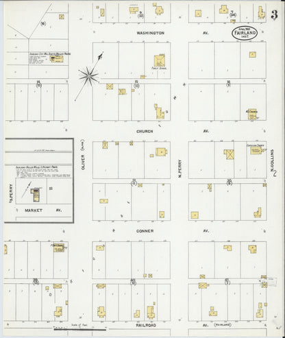 Sanborn Fire Insurance Map from Fairland, Ottawa County, Oklahoma (1905), Sheet #0003 - Complete Map Set gallery image, historic Sanborn map, vintage wall art, Oklahoma Oklahoma