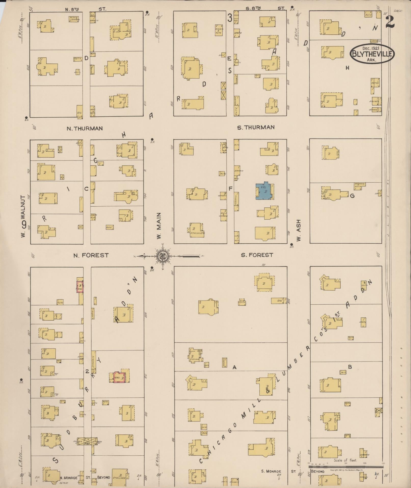Sanborn Fire Insurance Map from Blytheville, Mississippi County, Arkansas (1921), Sheet #0002 - Historic Sanborn Fire Insurance Map Print, vintage old map wall art, antique decor, genealogy gift, Arkansas Arkansas map