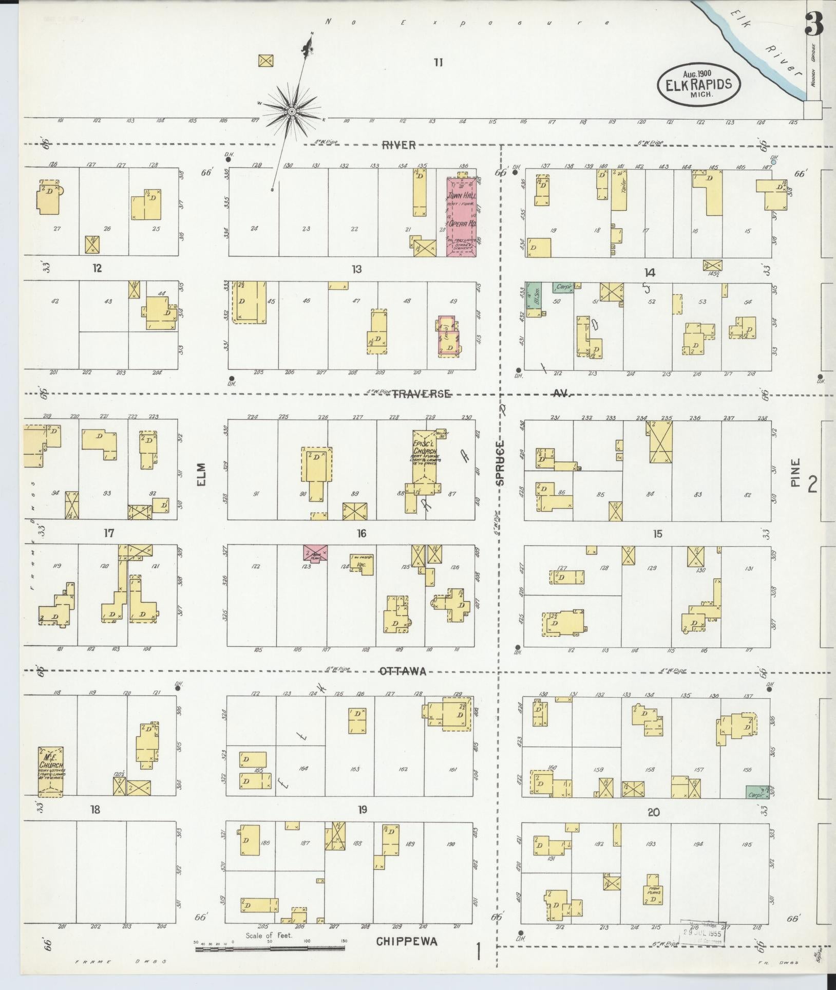 Sanborn Fire Insurance Map from Elk Rapids, Antrim County, Michigan (1900), Sheet #0003 - Complete Map Set gallery image, historic Sanborn map, vintage wall art, Michigan Michigan
