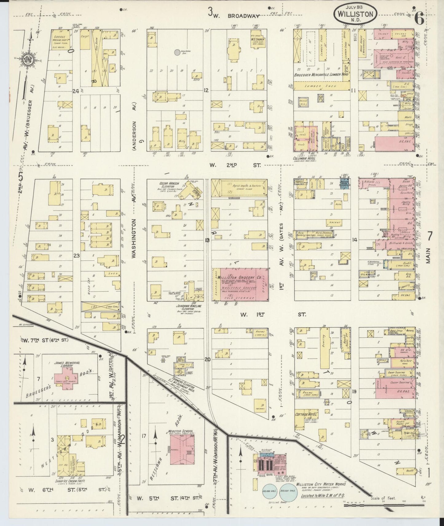 Sanborn Fire Insurance Map from Williston, Williams County, North Dakota (1913), Sheet #0006 - Complete Map Set gallery image, historic Sanborn map, vintage wall art, North Dakota North Dakota