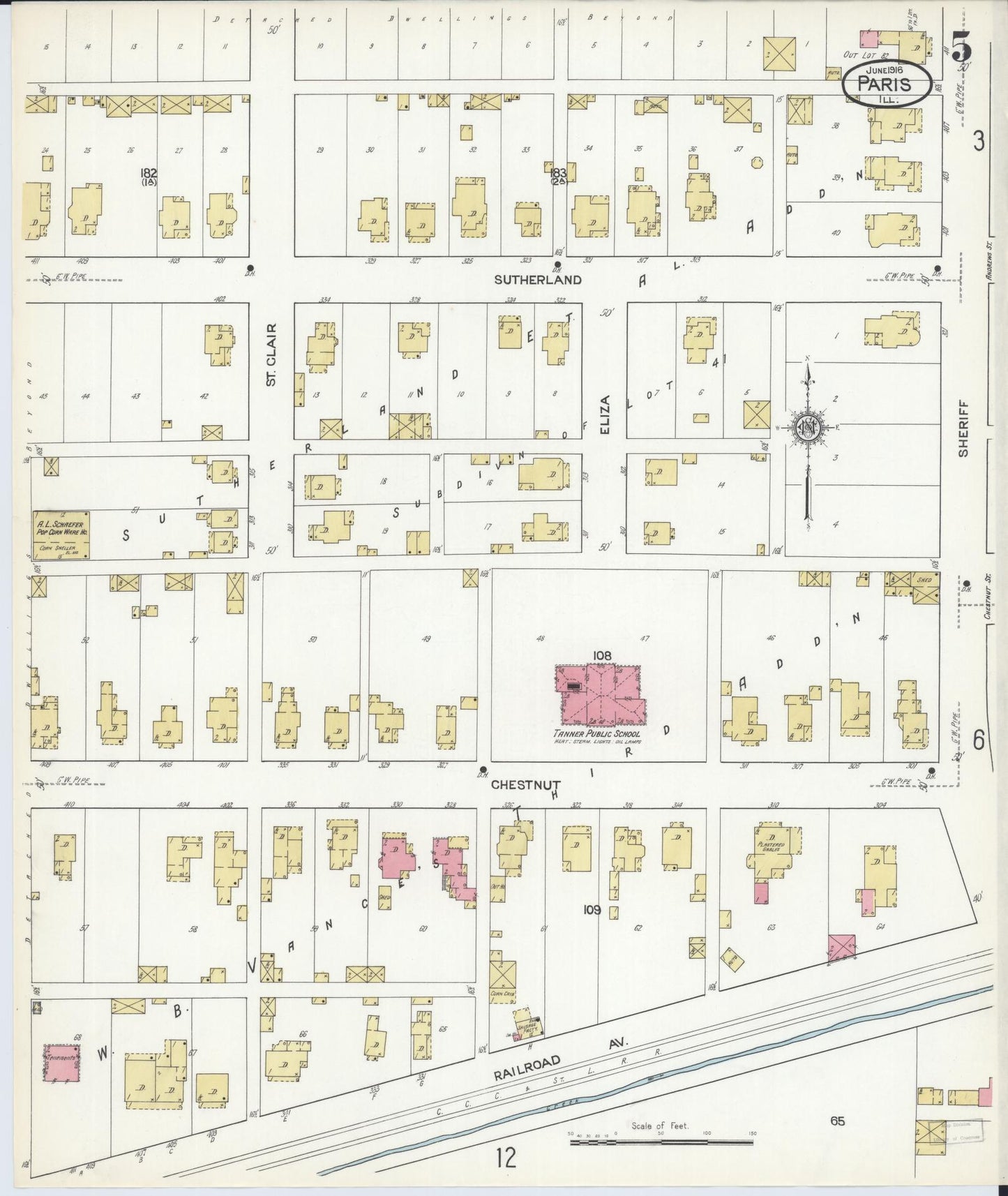 Sanborn Fire Insurance Map from Paris, Edgar County, Illinois (1916), Sheet #0005 - Complete Map Set gallery image, historic Sanborn map, vintage wall art, Illinois Illinois