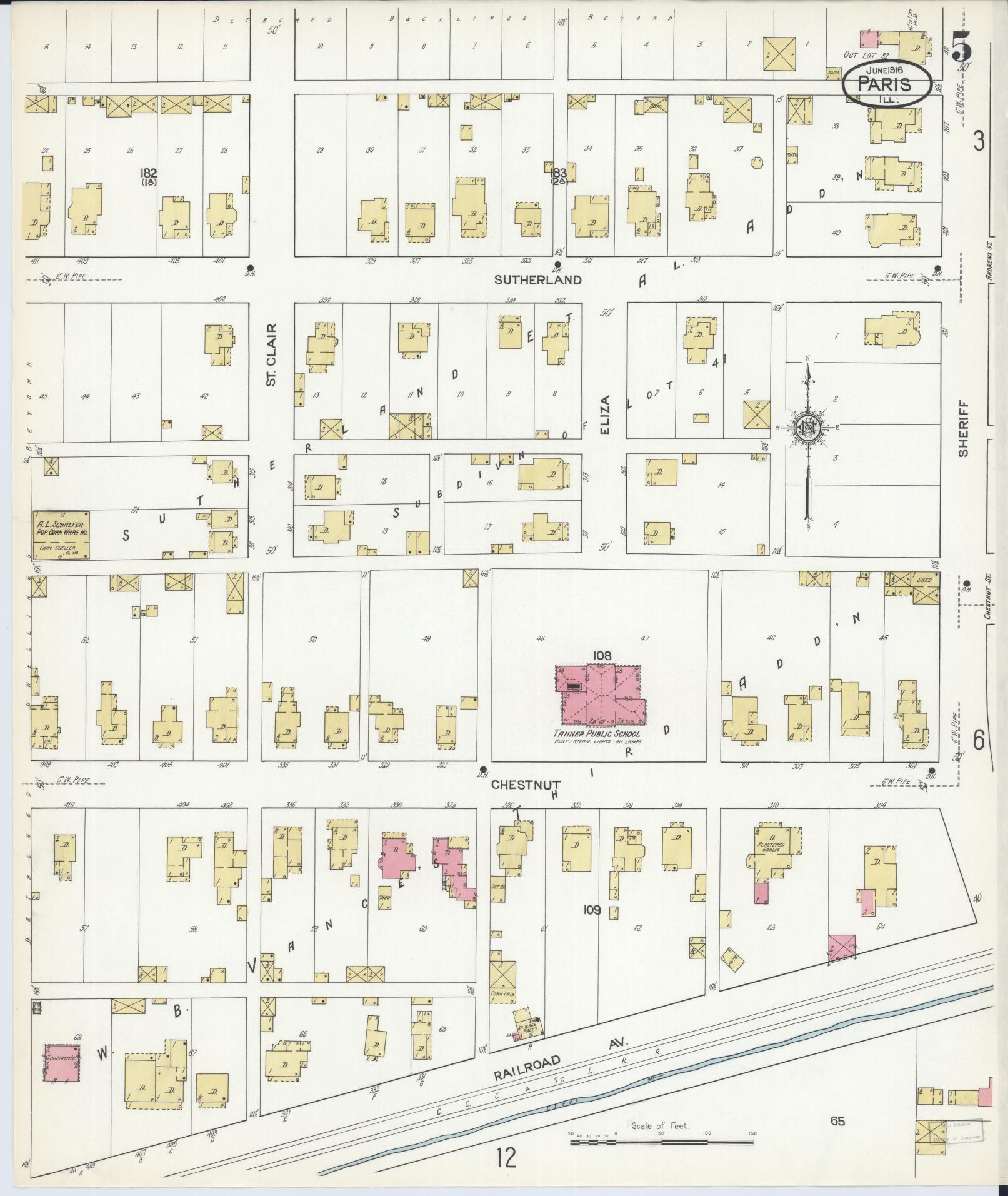 Sanborn Fire Insurance Map from Paris, Edgar County, Illinois (1916), Sheet #0005 - Complete Map Set gallery image, historic Sanborn map, vintage wall art, Illinois Illinois