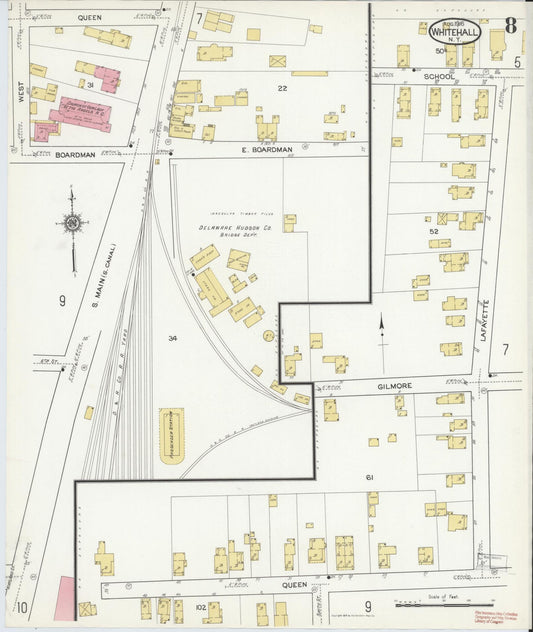 Sanborn Fire Insurance Map from Whitehall, Washington County, New York (1916), Sheet #0008 - Historic Sanborn Fire Insurance Map Print, vintage old map wall art, antique decor, genealogy gift, New York New York map