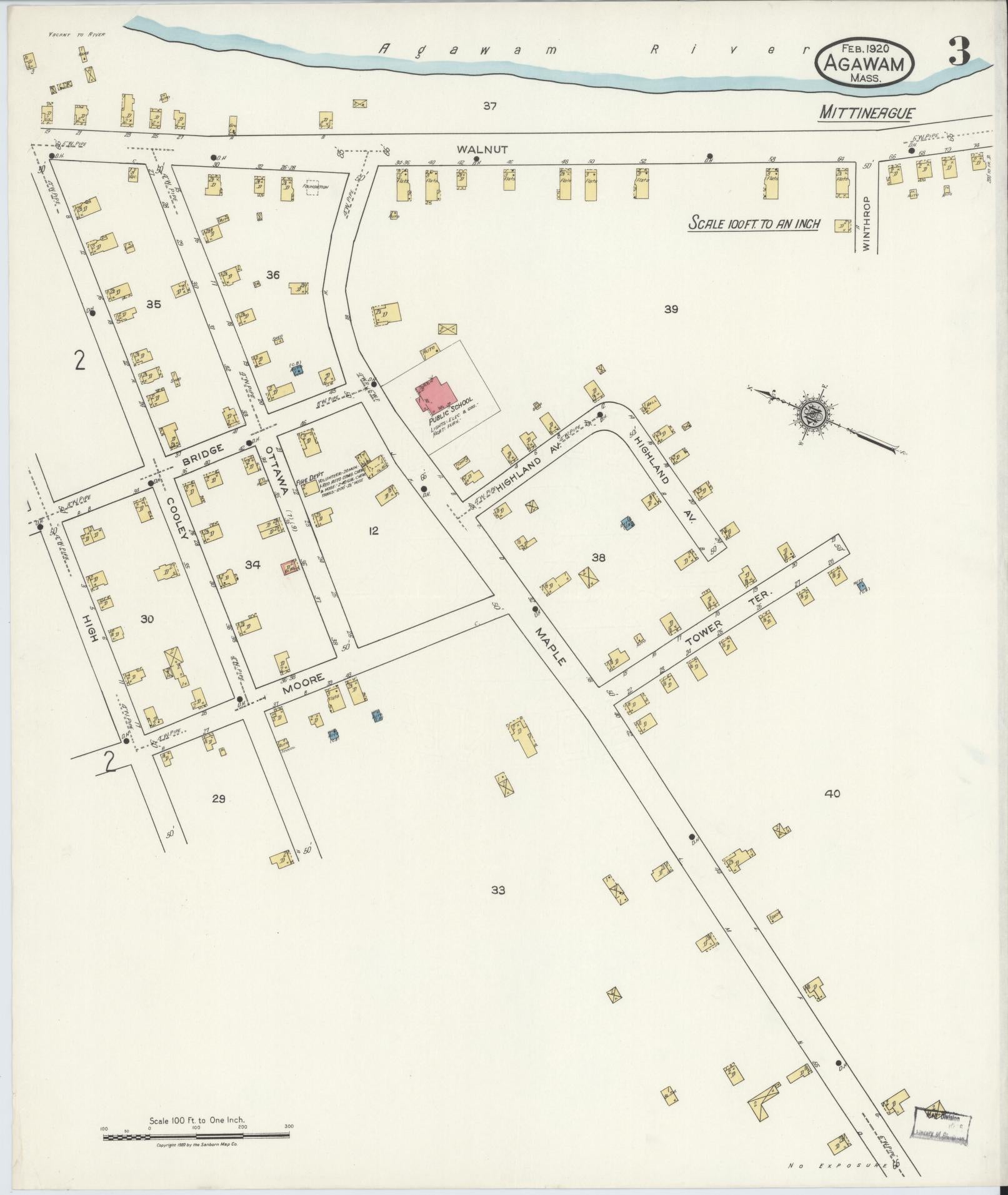 Sanborn Fire Insurance Map from Agawam, Hampden County, Massachusetts (1920), Sheet #0003 - Historic Sanborn Fire Insurance Map Print, vintage old map wall art, antique decor, genealogy gift, Massachusetts Massachusetts map