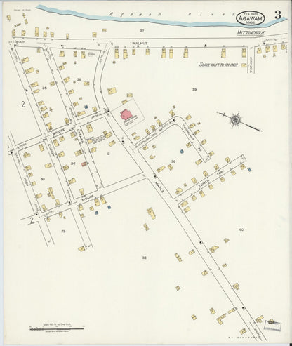 Sanborn Fire Insurance Map from Agawam, Hampden County, Massachusetts (1920), Sheet #0003 - Historic Sanborn Fire Insurance Map Print, vintage old map wall art, antique decor, genealogy gift, Massachusetts Massachusetts map