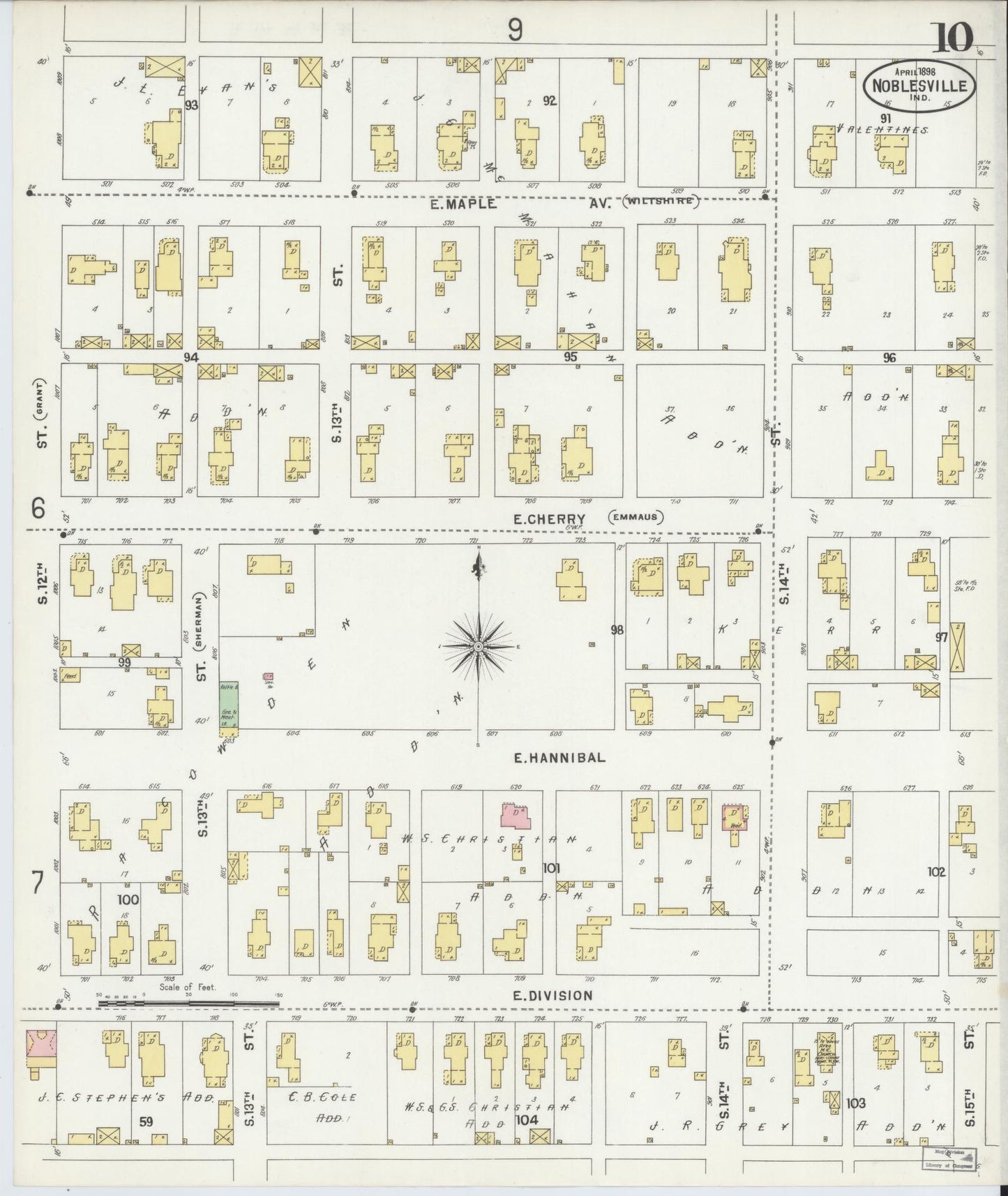 Sanborn Fire Insurance Map from Noblesville, Hamilton County, Indiana (1898), Sheet #0010 - Complete Map Set gallery image, historic Sanborn map, vintage wall art, Indiana Indiana