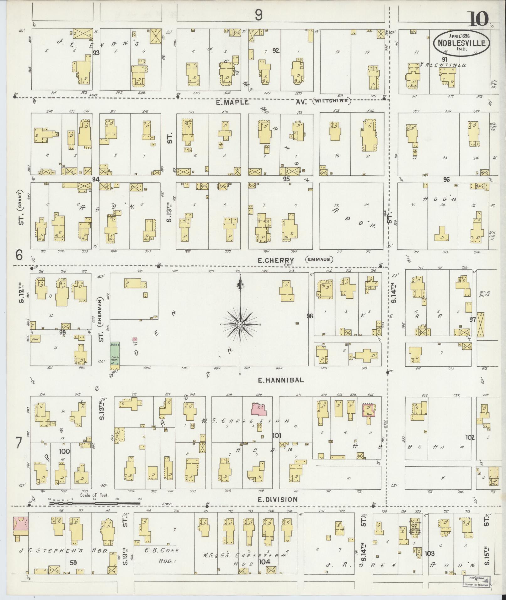 Sanborn Fire Insurance Map from Noblesville, Hamilton County, Indiana (1898), Sheet #0010 - Complete Map Set gallery image, historic Sanborn map, vintage wall art, Indiana Indiana