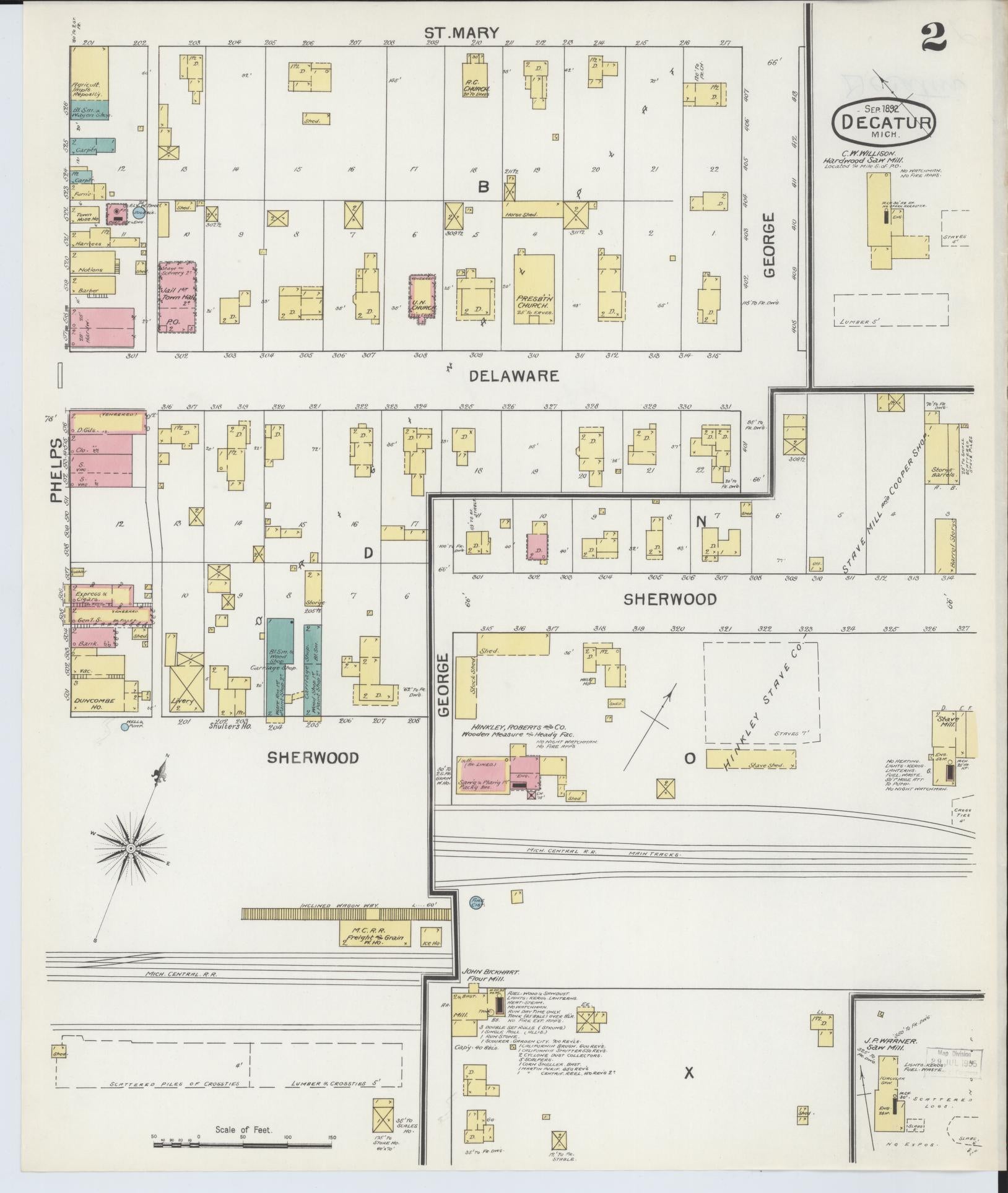 Sanborn Fire Insurance Map from Decatur, Van Buren County, Michigan (1892), Sheet #0002 - Complete Map Set gallery image, historic Sanborn map, vintage wall art, Michigan Michigan