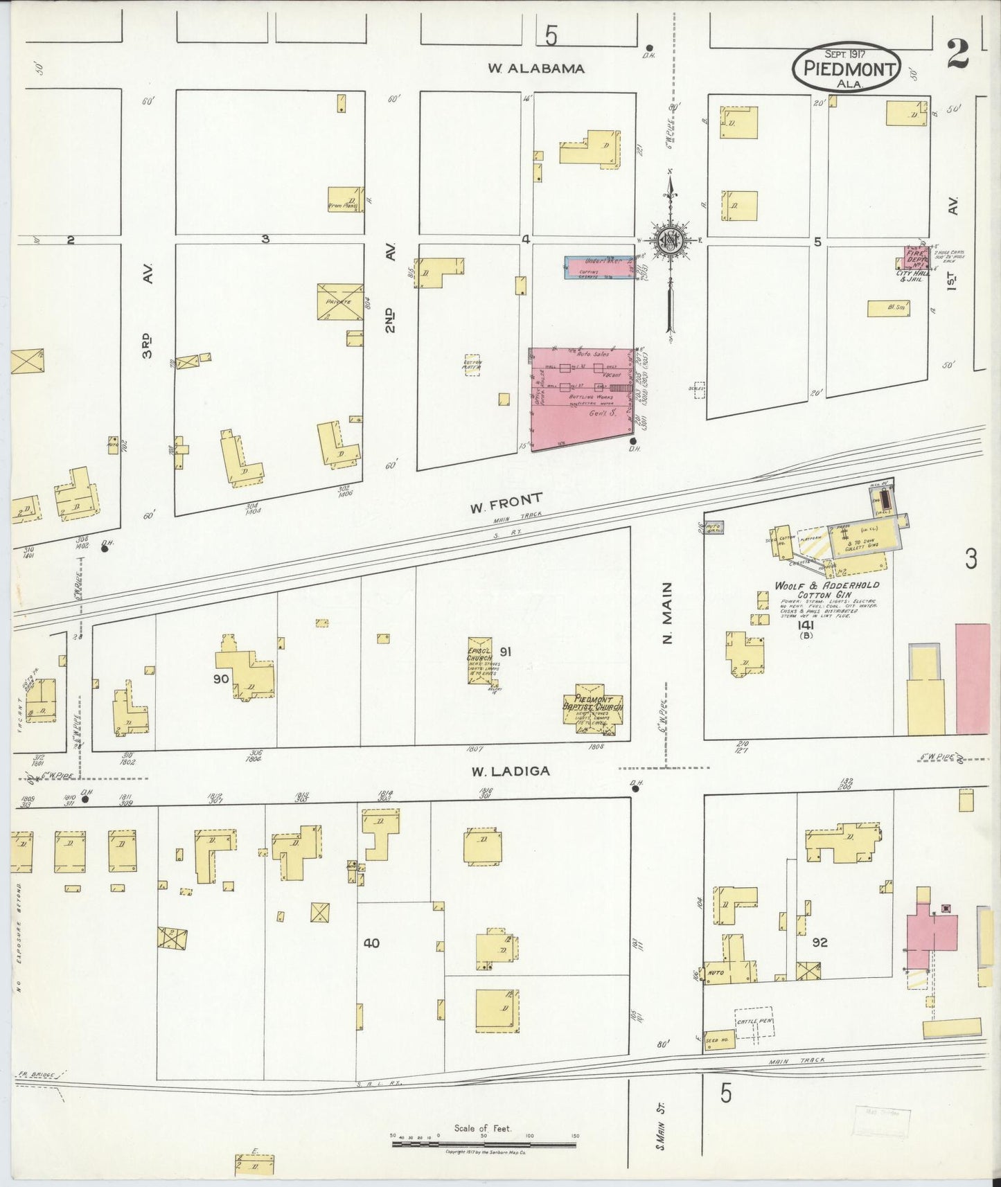 Sanborn Fire Insurance Map from Piedmont, Calhoun County, Alabama (1917), Sheet #0002 - Complete Map Set gallery image, historic Sanborn map, vintage wall art, Alabama Alabama