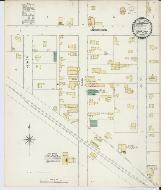 Sanborn Fire Insurance Map from Kent City, Kent County, Michigan (1893), Sheet #0001 - Historic Sanborn Fire Insurance Map Print, vintage old map wall art, antique decor, genealogy gift, Michigan Michigan map