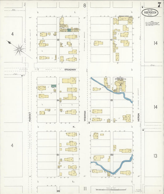 Sanborn Fire Insurance Map from Aberdeen, Grays Harbor County, Washington (1901), Sheet #0007 - Historic Sanborn Fire Insurance Map Print, vintage old map wall art, antique decor, genealogy gift, Washington Washington map