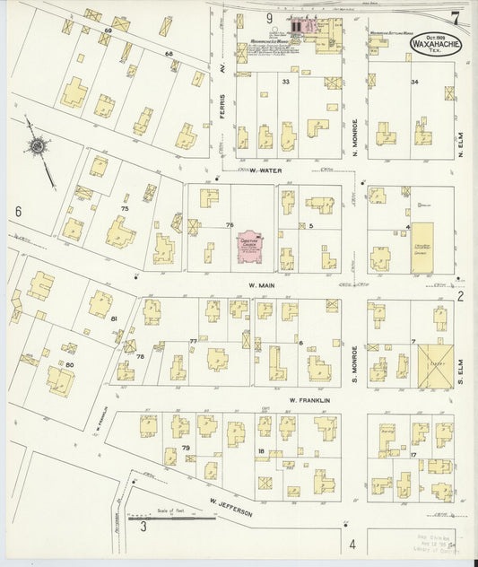 Sanborn Fire Insurance Map from Waxahachie, Ellis County, Texas (1909), Sheet #0007 - Historic Sanborn Fire Insurance Map Print, vintage old map wall art, antique decor, genealogy gift, Texas Texas map