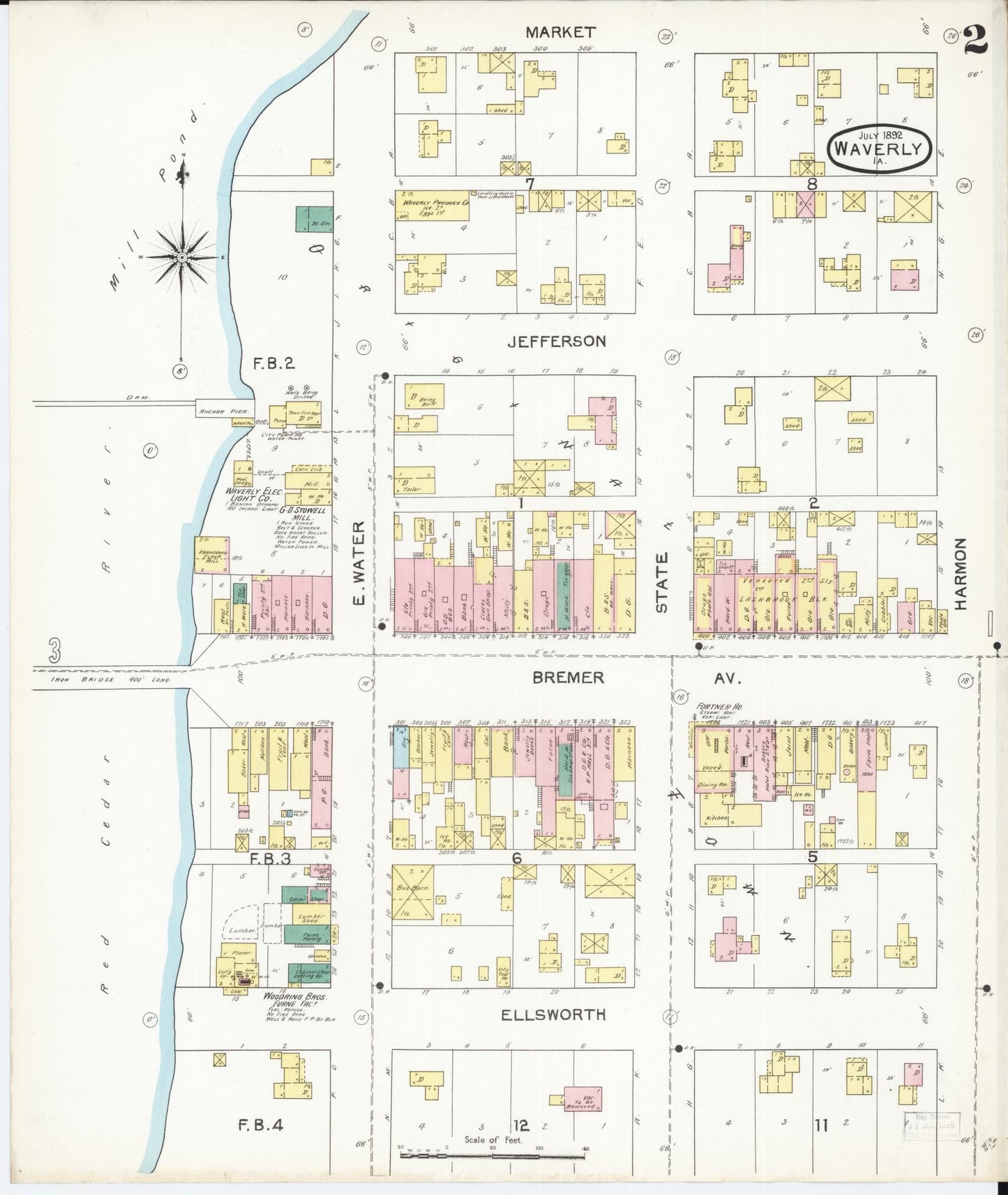 Sanborn Fire Insurance Map from Waverly, Bremer County, Iowa (1892), Sheet #0002 - Historic Sanborn Fire Insurance Map Print