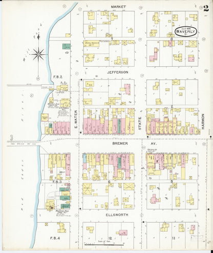 Sanborn Fire Insurance Map from Waverly, Bremer County, Iowa (1892), Sheet #0002 - Historic Sanborn Fire Insurance Map Print