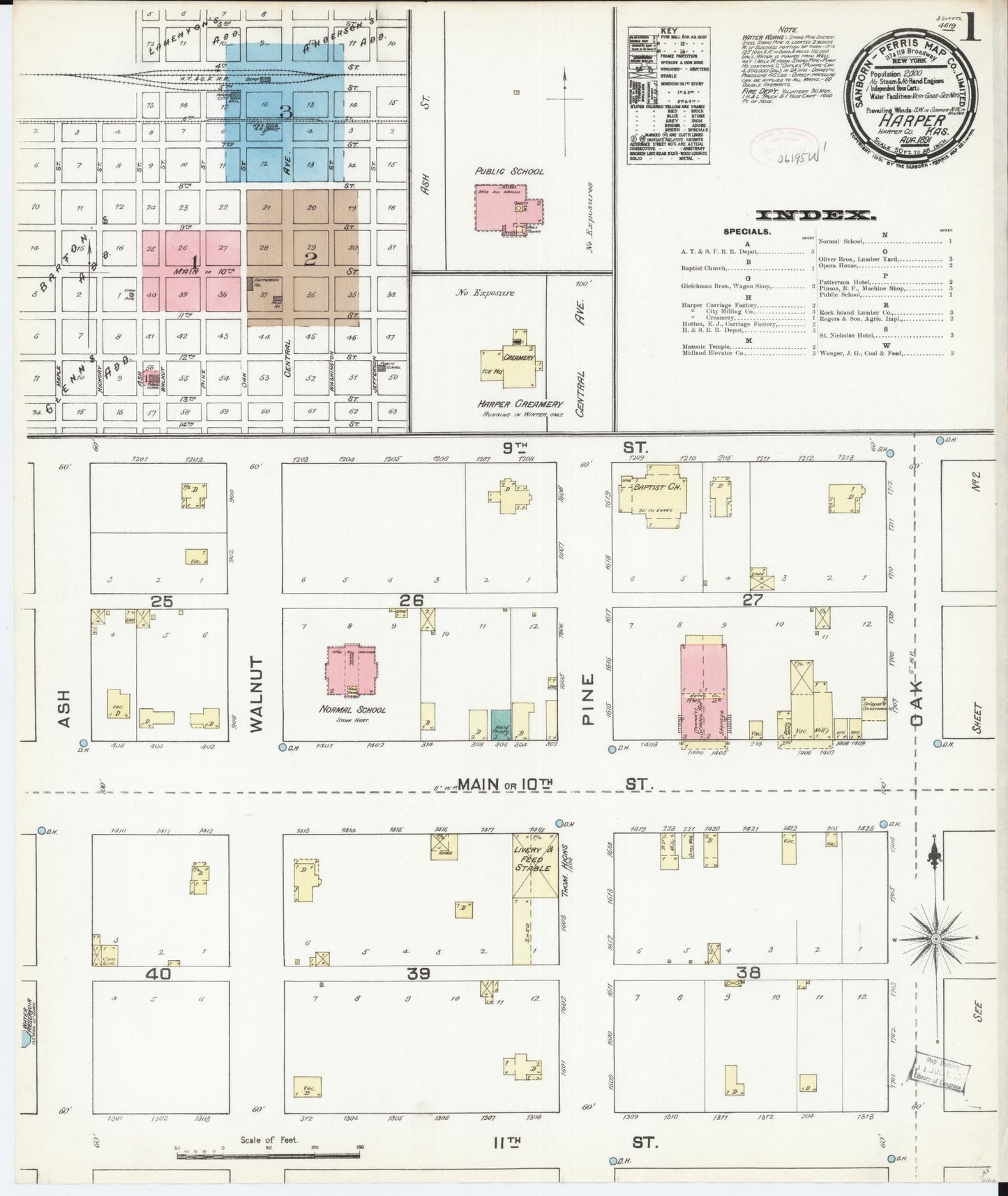 Sanborn Fire Insurance Map from Harper, Harper County, Kansas (1891), Sheet #0001 - Historic Sanborn Fire Insurance Map Print, vintage old map wall art, antique decor, genealogy gift, Kansas Kansas map