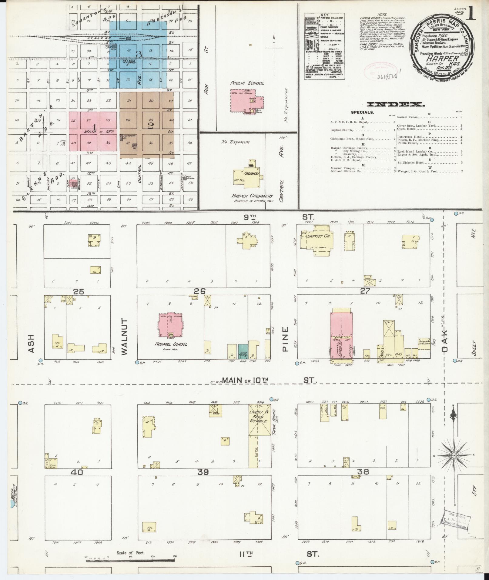 Sanborn Fire Insurance Map from Harper, Harper County, Kansas (1891), Sheet #0001 - Historic Sanborn Fire Insurance Map Print, vintage old map wall art, antique decor, genealogy gift, Kansas Kansas map