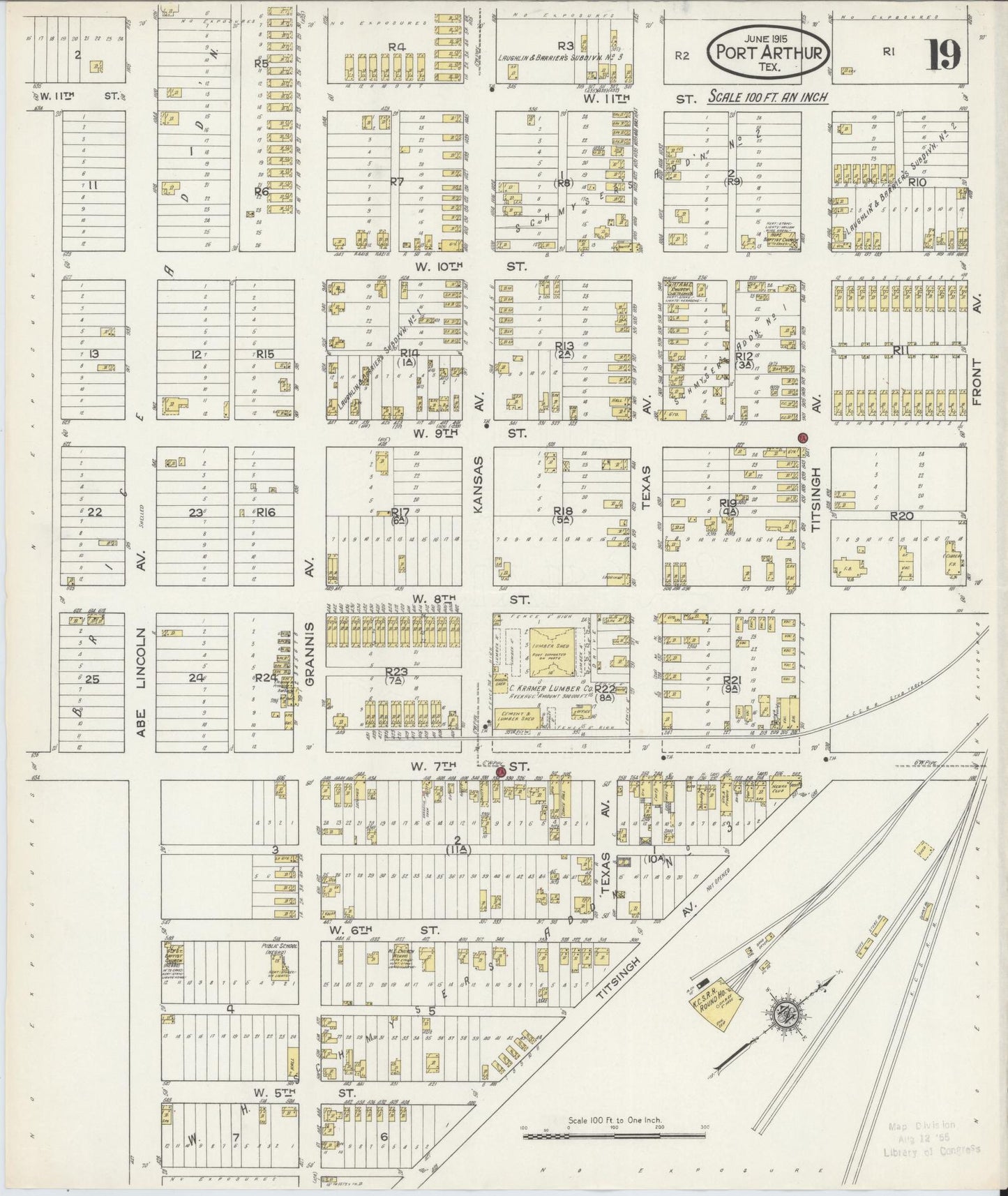 Sanborn Fire Insurance Map from Port Arthur, Jefferson County, Texas (1915), Sheet #0019 - Complete Map Set gallery image, historic Sanborn map, vintage wall art, Texas Texas