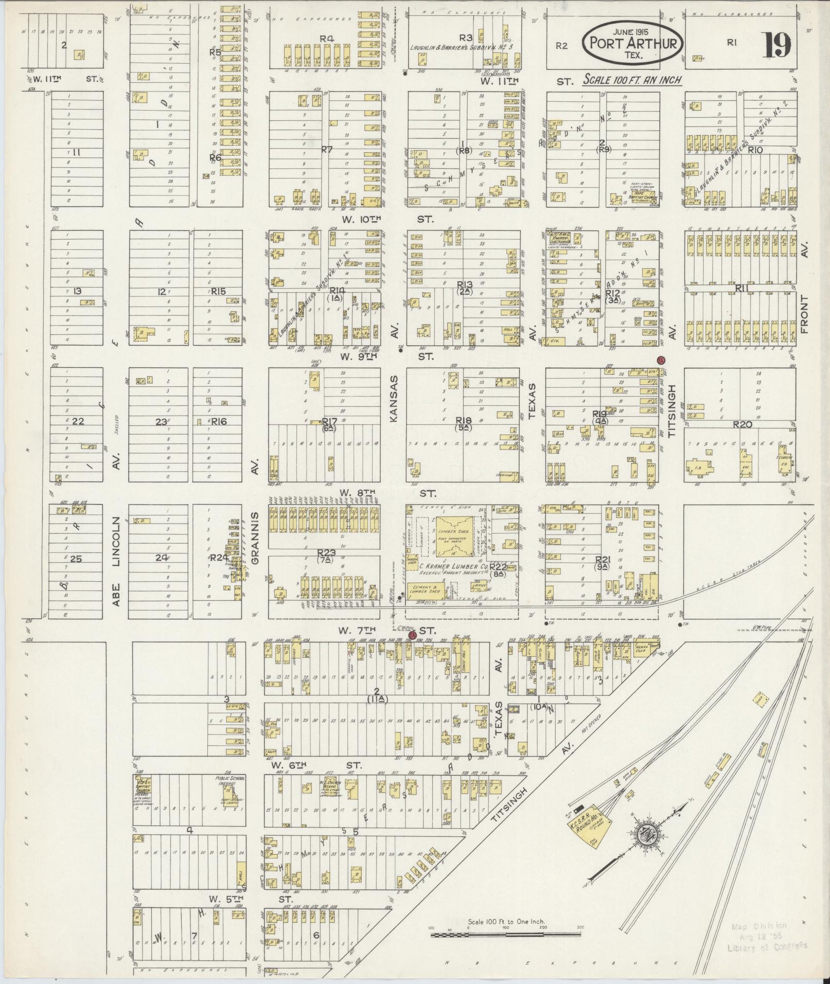 Sanborn Fire Insurance Map from Port Arthur, Jefferson County, Texas (1915), Sheet #0019 - Complete Map Set gallery image, historic Sanborn map, vintage wall art, Texas Texas
