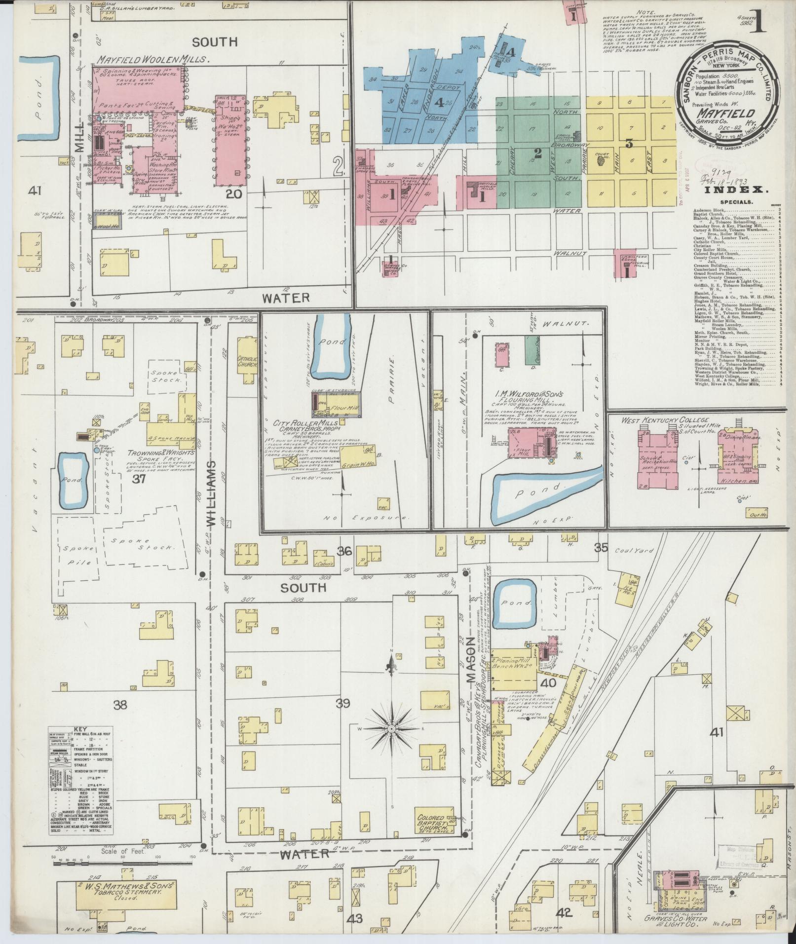 Sanborn Fire Insurance Map from Mayfield, Graves County, Kentucky (1892), Sheet #0001 - Complete Map Set gallery image, historic Sanborn map, vintage wall art, Kentucky Kentucky