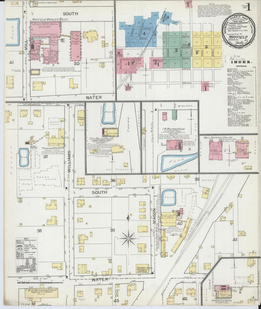Sanborn Fire Insurance Map from Mayfield, Graves County, Kentucky (1892), Sheet #0001 - Complete Map Set gallery image, historic Sanborn map, vintage wall art, Kentucky Kentucky