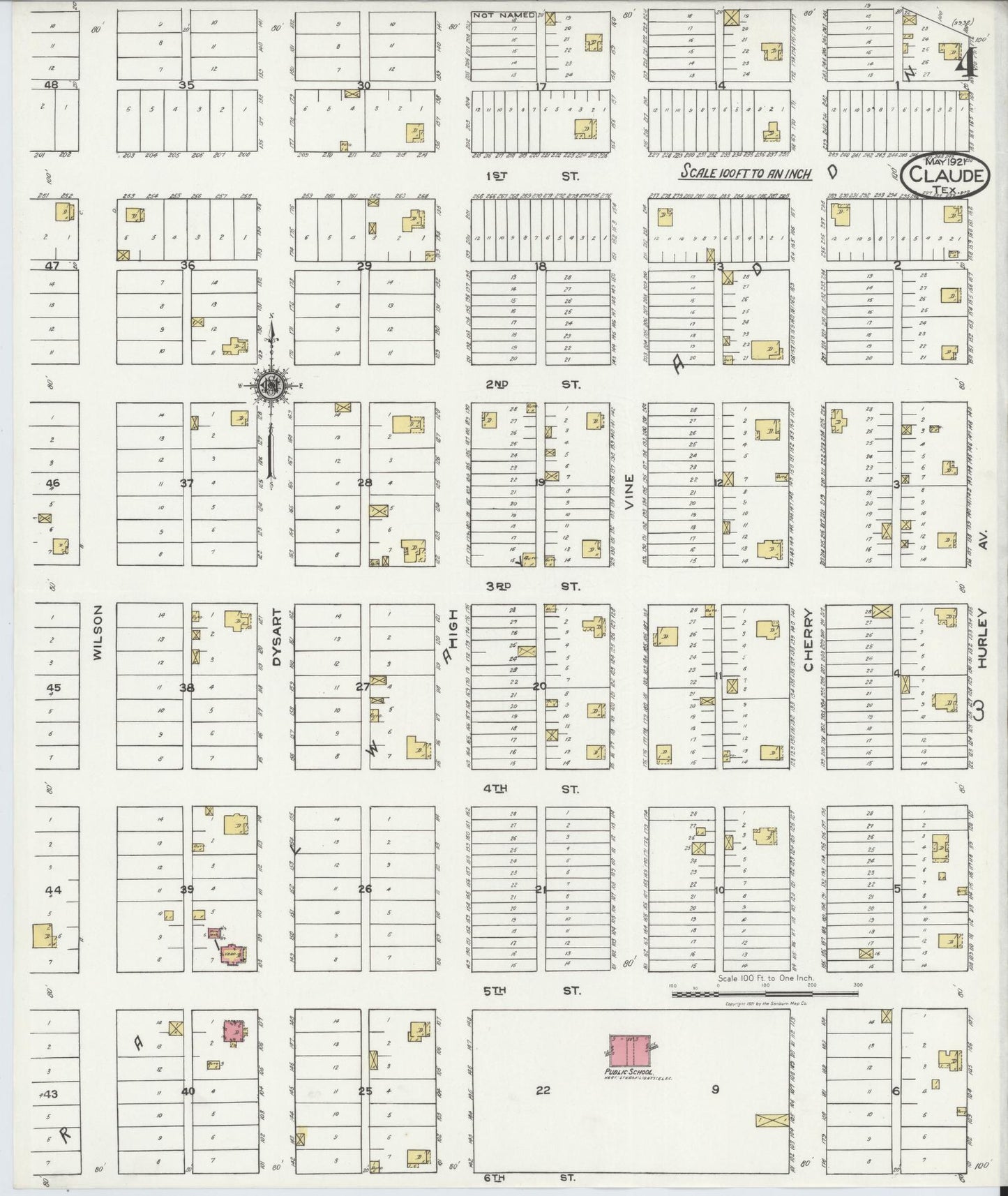 Sanborn Fire Insurance Map from Claude, Armstrong County, Texas (1921), Sheet #0004 - Historic Sanborn Fire Insurance Map Print, vintage old map wall art, antique decor, genealogy gift, Texas Texas map
