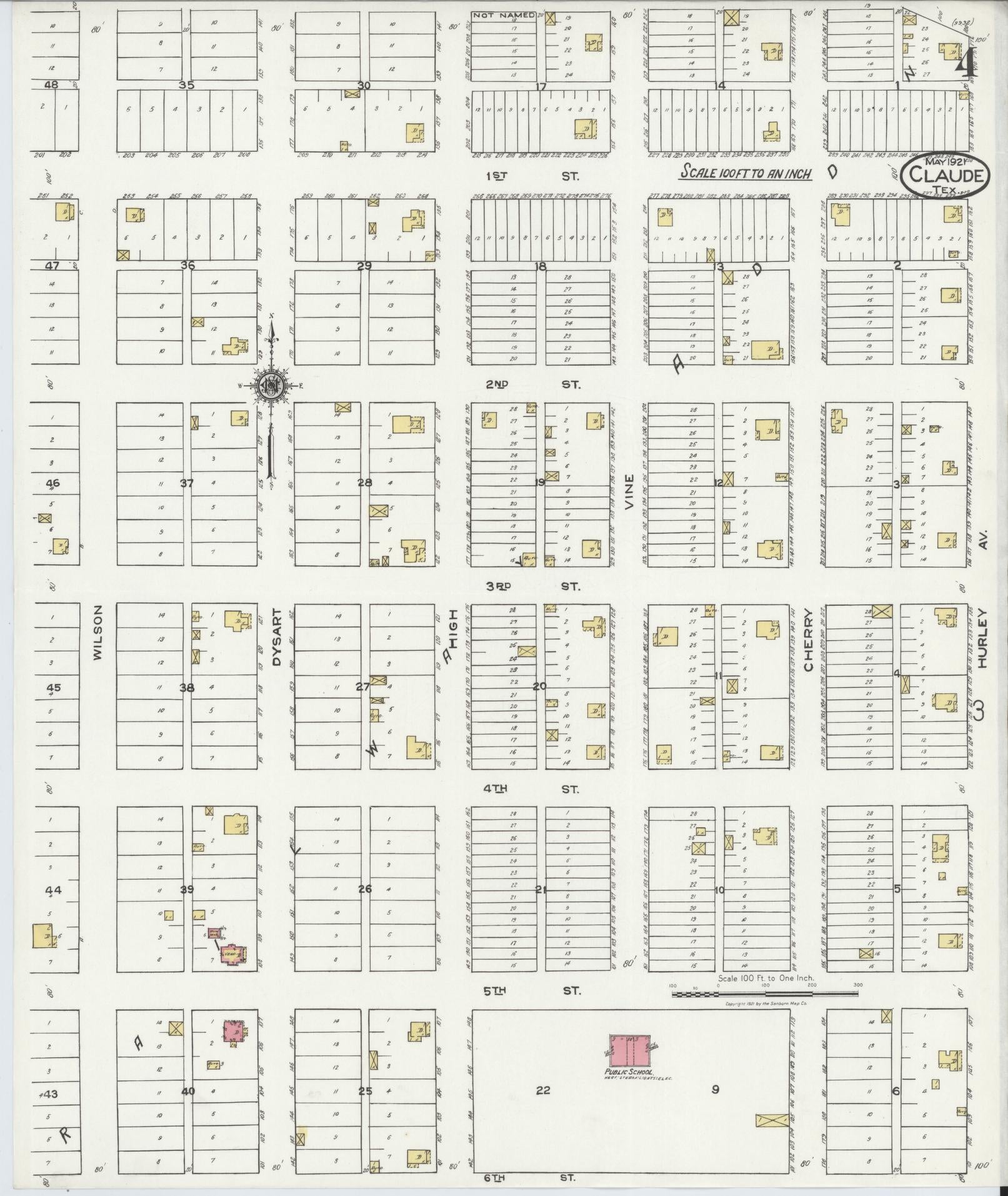 Sanborn Fire Insurance Map from Claude, Armstrong County, Texas (1921), Sheet #0004 - Historic Sanborn Fire Insurance Map Print, vintage old map wall art, antique decor, genealogy gift, Texas Texas map