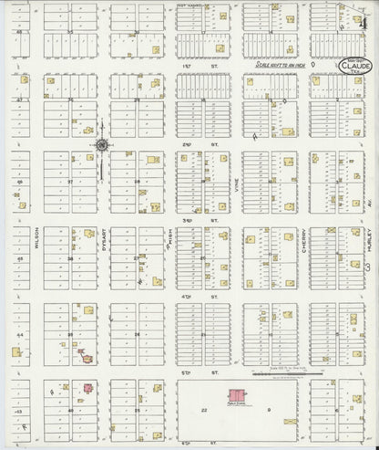 Sanborn Fire Insurance Map from Claude, Armstrong County, Texas (1921), Sheet #0004 - Historic Sanborn Fire Insurance Map Print, vintage old map wall art, antique decor, genealogy gift, Texas Texas map