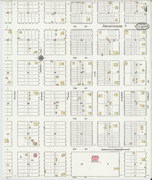 Sanborn Fire Insurance Map from Claude, Armstrong County, Texas (1921), Sheet #0004 - Historic Sanborn Fire Insurance Map Print, vintage old map wall art, antique decor, genealogy gift, Texas Texas map