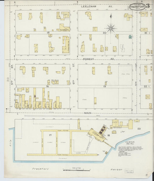 Sanborn Fire Insurance Map from Frankfort, Benzie County, Michigan (1893), Sheet #0003 - Historic Sanborn Fire Insurance Map Print, vintage old map wall art, antique decor, genealogy gift, Michigan Michigan map