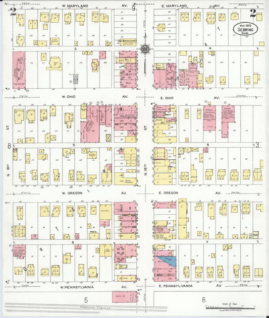Sanborn Fire Insurance Map from Sebring, Mahoning County, Ohio (1923), Sheet #0002 - Historic Sanborn Fire Insurance Map Print, vintage old map wall art, antique decor, genealogy gift, Ohio Ohio map