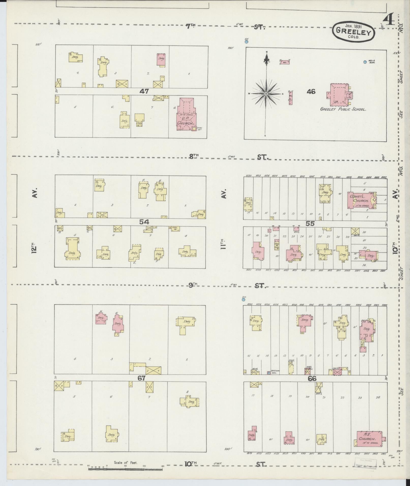 Sanborn Fire Insurance Map from Greeley, Weld County, Colorado (1891), Sheet #0004 - Complete Map Set gallery image, historic Sanborn map, vintage wall art, Colorado Colorado