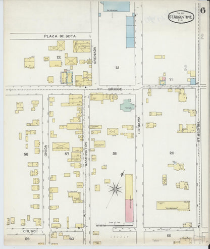 Sanborn Fire Insurance Map from Saint Augustine, Saint John's County, Florida (1893), Sheet #0006 - Historic Sanborn Fire Insurance Map Print, vintage old map wall art, antique decor, genealogy gift, Florida Florida map