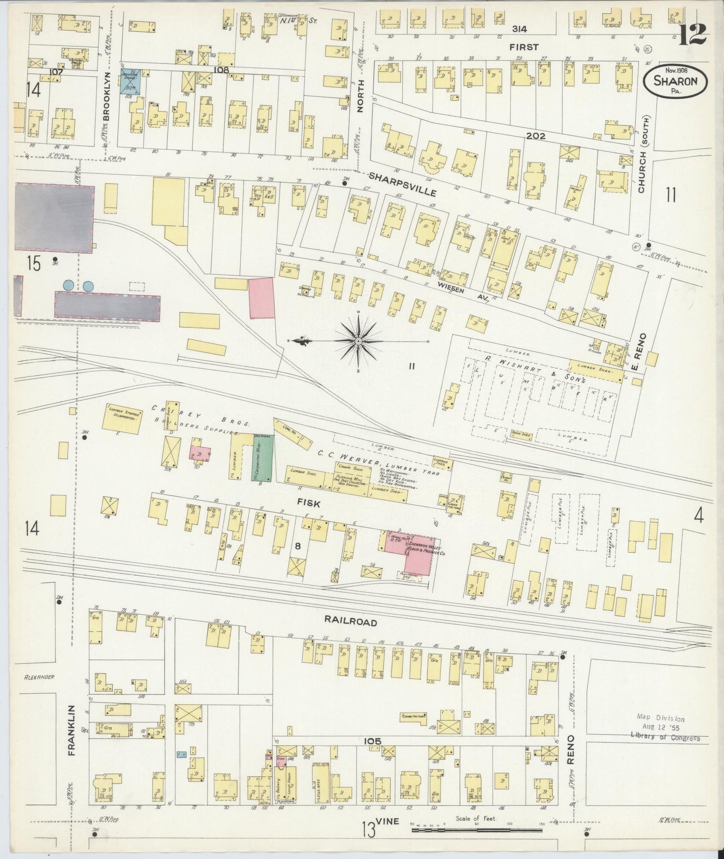 Sanborn Fire Insurance Map from Sharon, Mercer County, Pennsylvania (1908), Sheet #0012 - Complete Map Set gallery image, historic Sanborn map, vintage wall art, Pennsylvania Pennsylvania