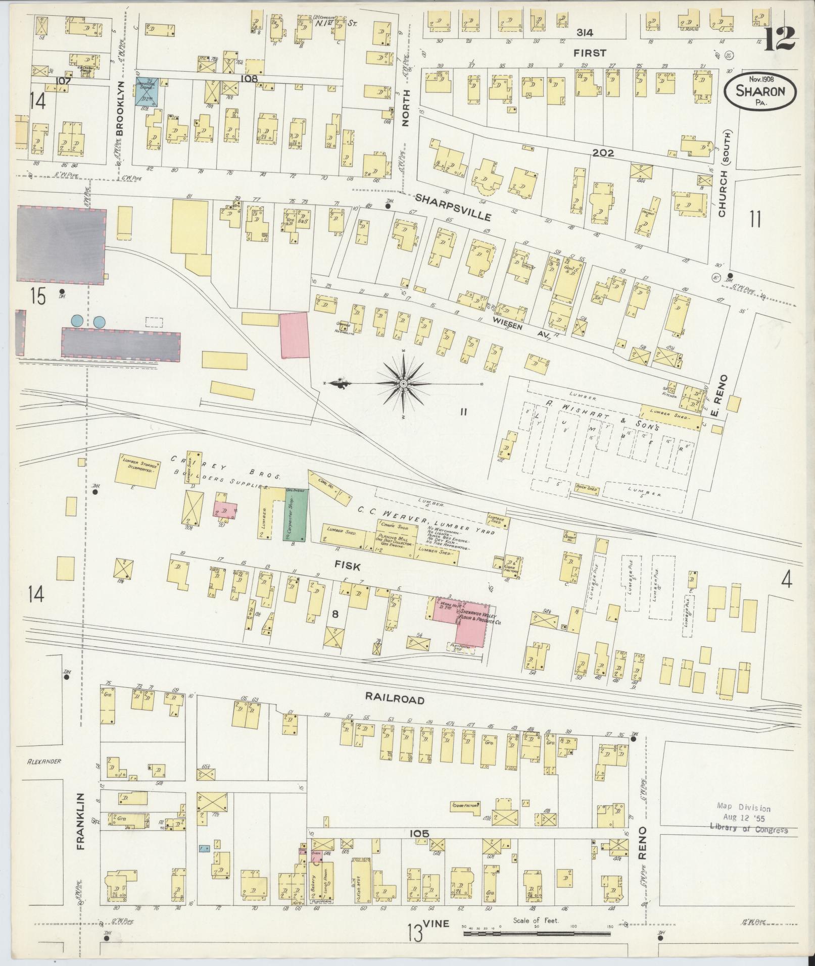 Sanborn Fire Insurance Map from Sharon, Mercer County, Pennsylvania (1908), Sheet #0012 - Complete Map Set gallery image, historic Sanborn map, vintage wall art, Pennsylvania Pennsylvania