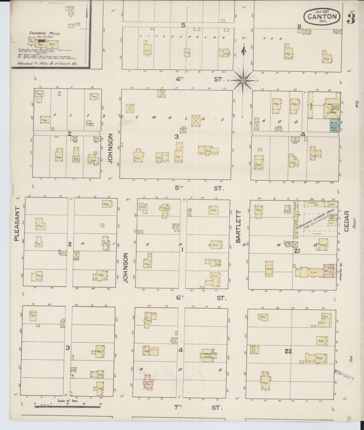 Sanborn Fire Insurance Map from Canton, Lincoln County, South Dakota (1887), Sheet #0003 - Complete Map Set gallery image, historic Sanborn map, vintage wall art, South Dakota South Dakota