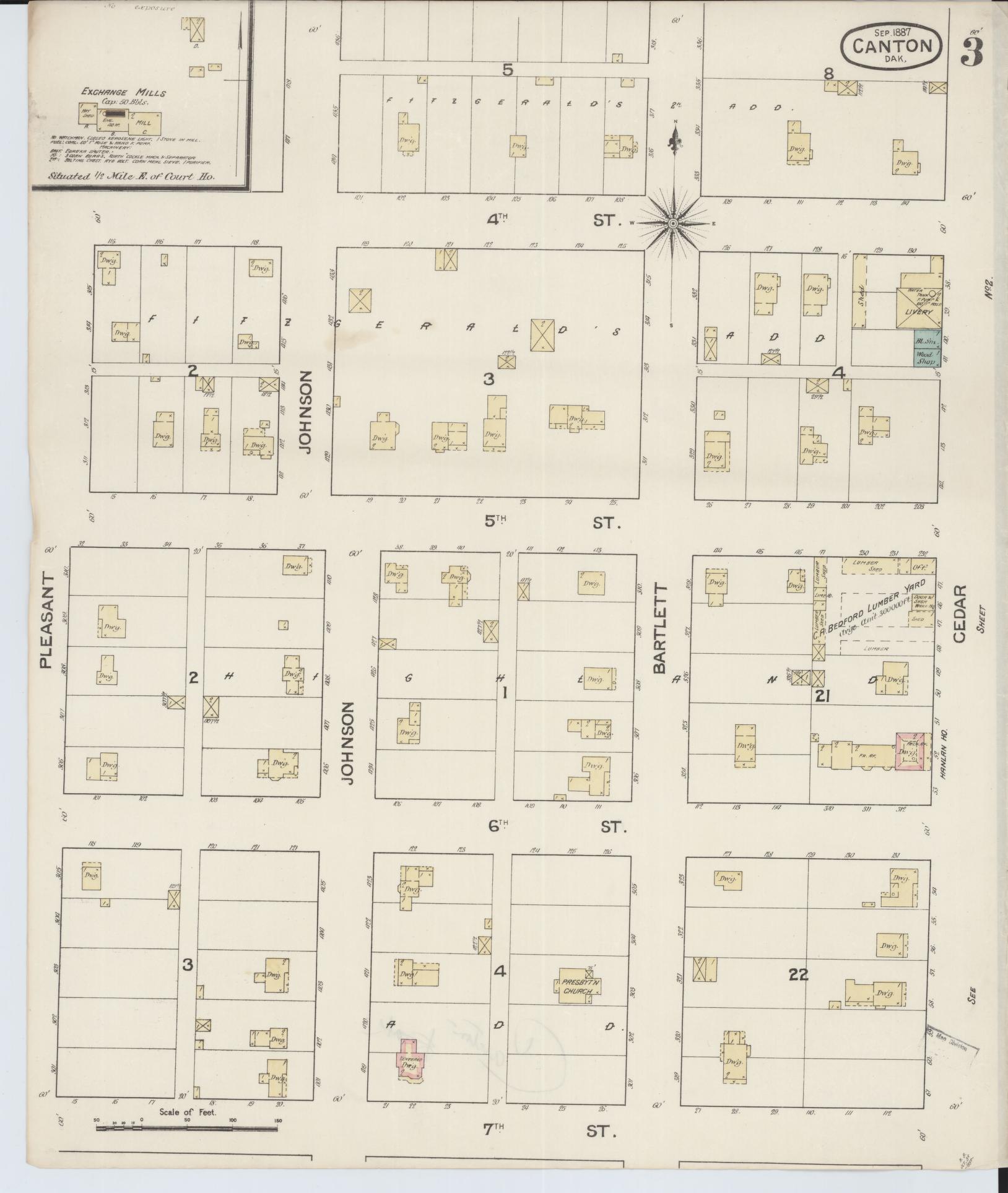 Sanborn Fire Insurance Map from Canton, Lincoln County, South Dakota (1887), Sheet #0003 - Complete Map Set gallery image, historic Sanborn map, vintage wall art, South Dakota South Dakota