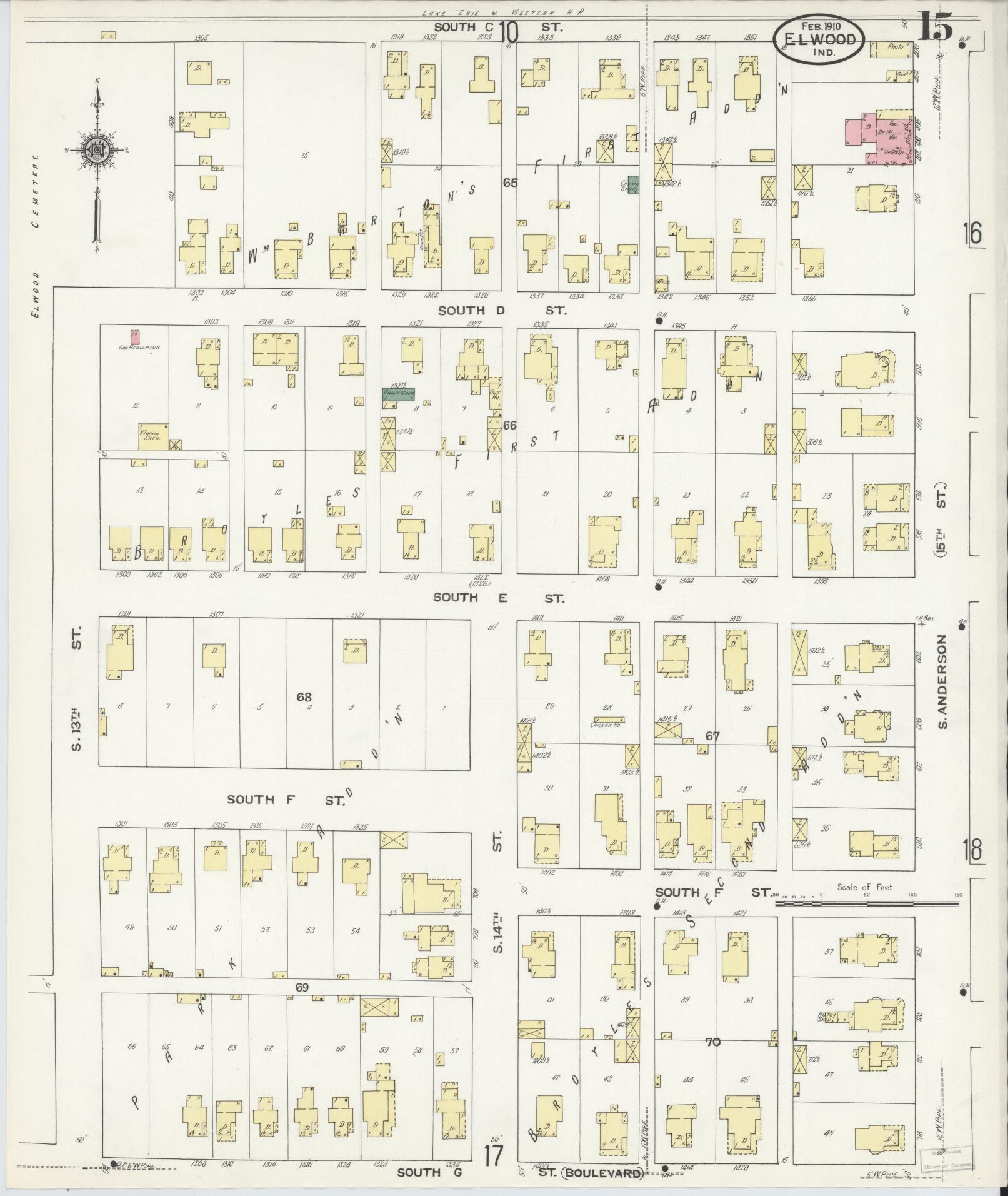 Sanborn Fire Insurance Map from Elwood, Madison County, Indiana (1910), Sheet #0015 - Complete Map Set gallery image, historic Sanborn map, vintage wall art, Indiana Indiana