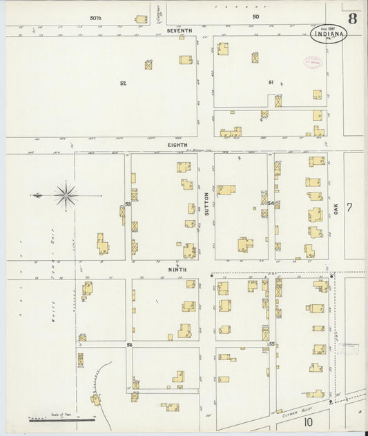 Sanborn Fire Insurance Map from Indiana, Indiana County, Pennsylvania (1888), Sheet #0008 - Historic Sanborn Fire Insurance Map Print, vintage old map wall art, antique decor, genealogy gift, Pennsylvania Pennsylvania map
