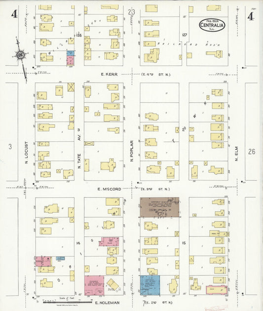 Sanborn Fire Insurance Map from Centralia, Marion, Clinton, Jefferson, and Washington Counties, Illinois (1924), Sheet #0004 - Historic Sanborn Fire Insurance Map Print, vintage old map wall art, antique decor, genealogy gift, Illinois Illinois map