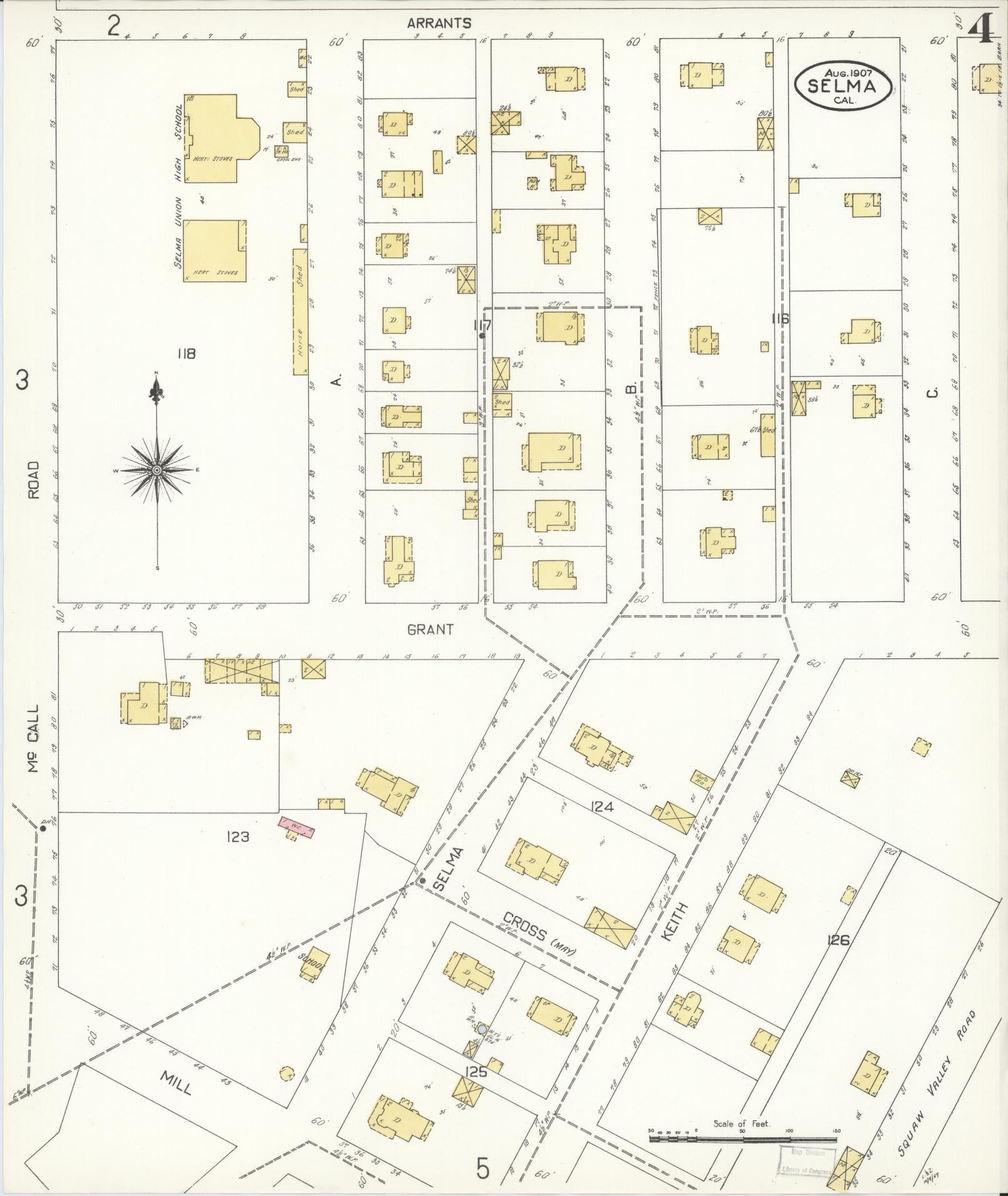 Sanborn Fire Insurance Map from Selma, Fresno County, California (1907), Sheet #0004 - Complete Map Set gallery image, historic Sanborn map, vintage wall art, California California