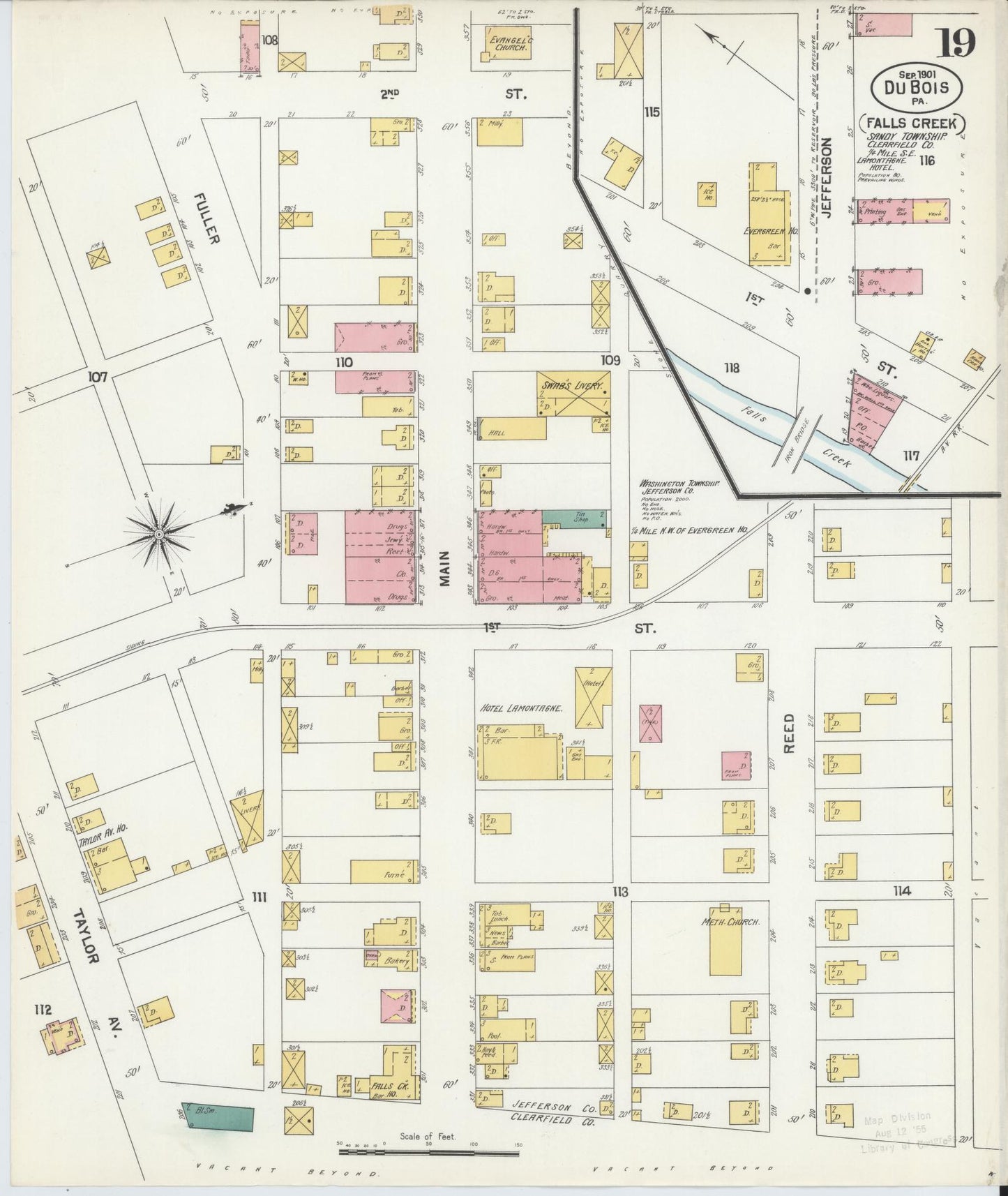 Sanborn Fire Insurance Map from Du Bois, Clearfield County, Pennsylvania (1901), Sheet #0019 - Historic Sanborn Fire Insurance Map Print, vintage old map wall art, antique decor, genealogy gift, Pennsylvania Pennsylvania map