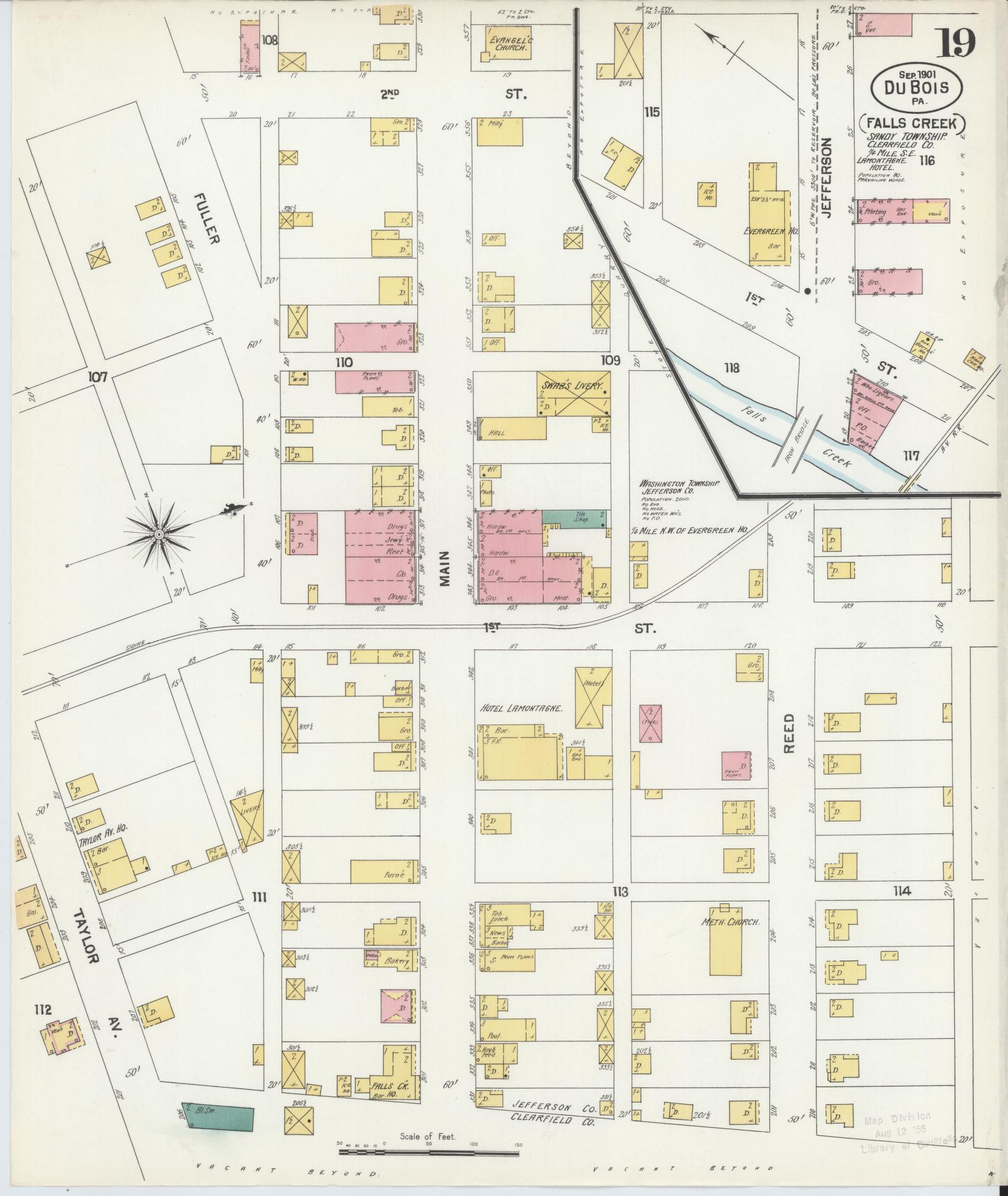 Sanborn Fire Insurance Map from Du Bois, Clearfield County, Pennsylvania (1901), Sheet #0019 - Historic Sanborn Fire Insurance Map Print, vintage old map wall art, antique decor, genealogy gift, Pennsylvania Pennsylvania map