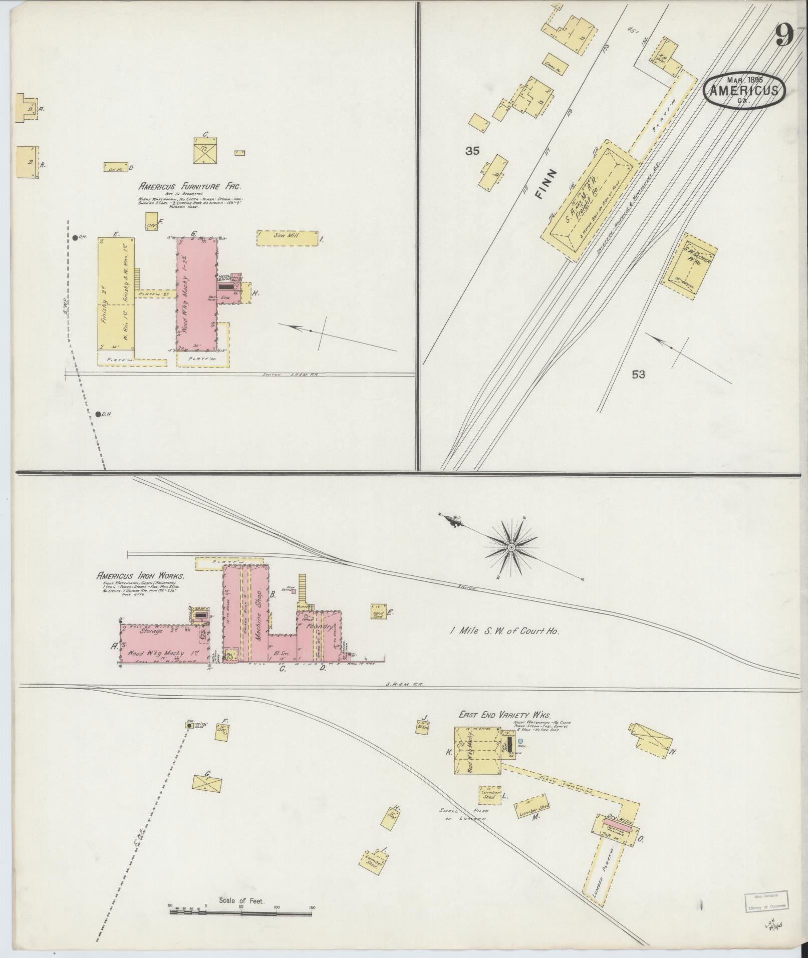 Sanborn Fire Insurance Map from Americus, Sumter County, Georgia (1895), Sheet #0009 - Historic Sanborn Fire Insurance Map Print, vintage old map wall art, antique decor, genealogy gift, Georgia Georgia map