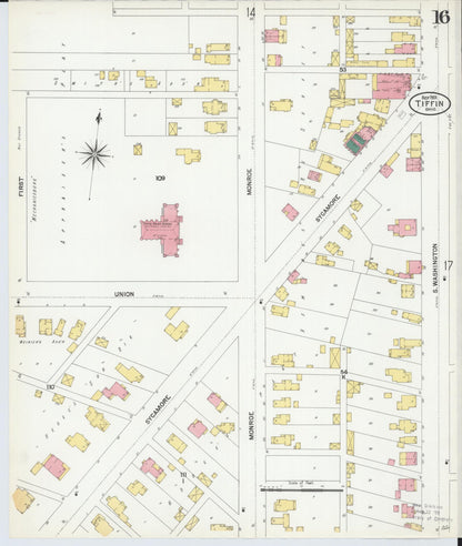 Sanborn Fire Insurance Map from Tiffin, Seneca County, Ohio (1901), Sheet #0016 - Historic Sanborn Fire Insurance Map Print, vintage old map wall art, antique decor, genealogy gift, Ohio Ohio map