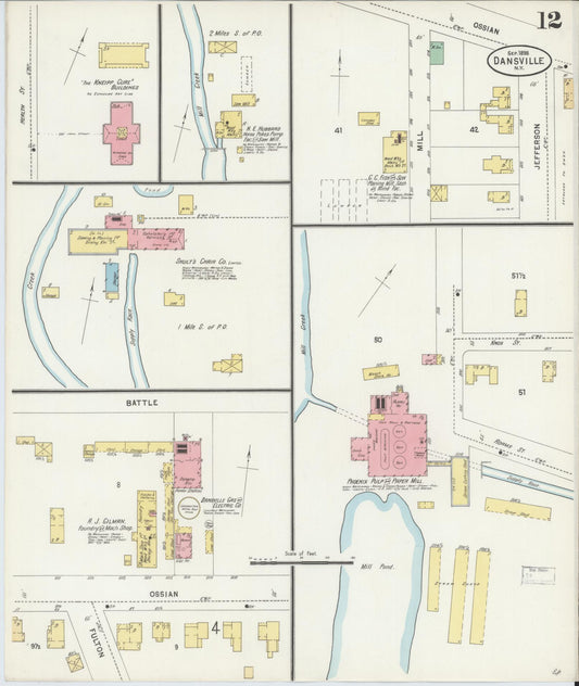 Sanborn Fire Insurance Map from Dansville, Livingston County, New York (1898), Sheet #0012 - Historic Sanborn Fire Insurance Map Print, vintage old map wall art, antique decor, genealogy gift, New York New York map