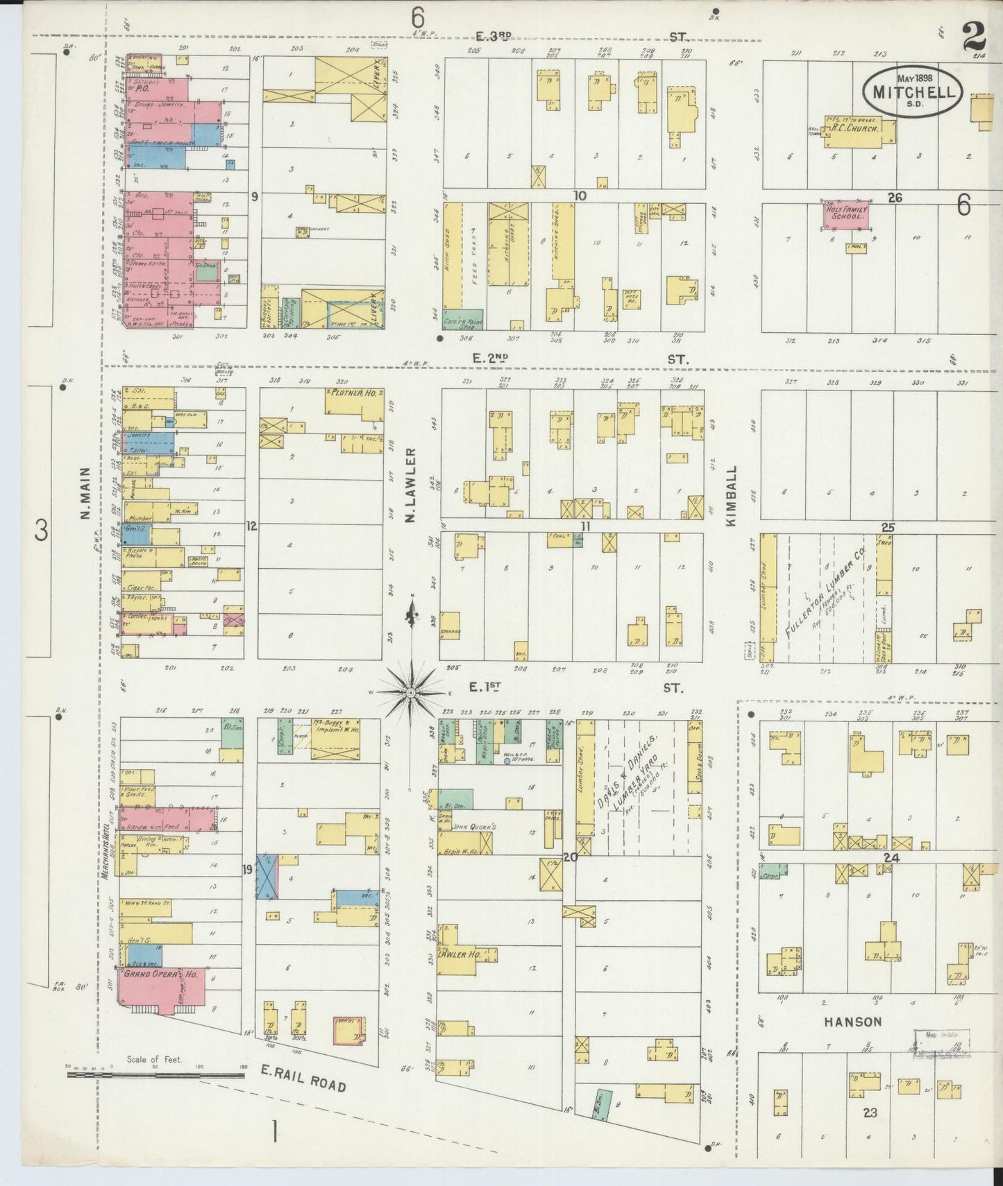 Sanborn Fire Insurance Map from Mitchell, Davison County, South Dakota (1898), Sheet #0002 - Complete Map Set gallery image, historic Sanborn map, vintage wall art, South Dakota South Dakota